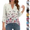 Women's Tops Casual Three-quarter Sleeve V-Neck Printed Pleated Loose Top