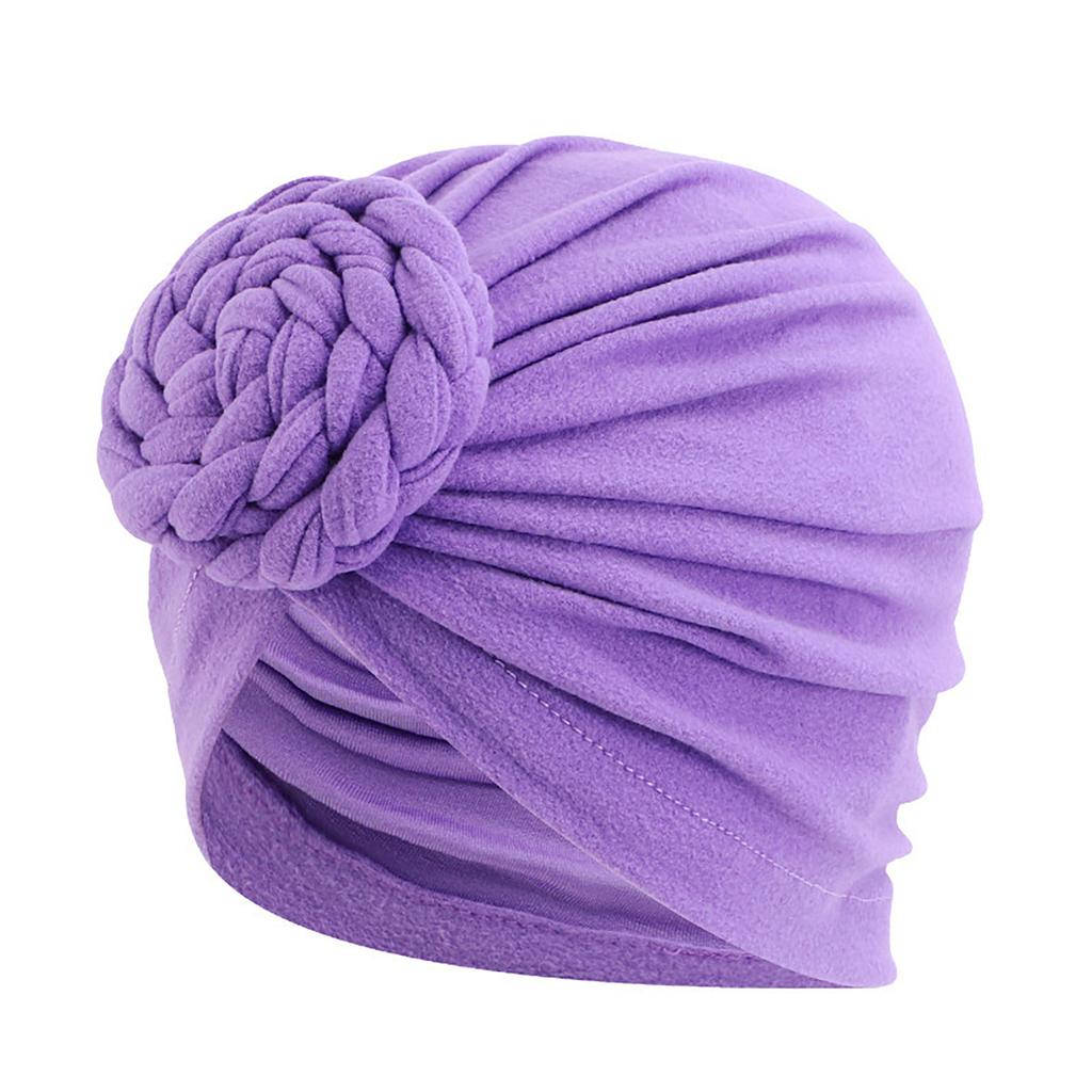 Women Turbans Hat Flower Knot Pre-Tied Twisted Braid Headwear Elastic Solid Color Handmade Bandanas For Women Gifts