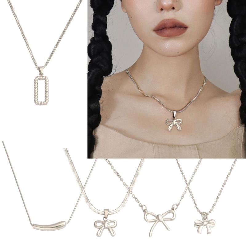 Geometry Bowknot Pendant Necklace Sweet Cool Clavicle Chain Necklace Jewelry
