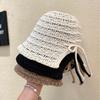 Ins Shows a Small Face After Opening the Fork Knitted Bucket Hat Women's Summer Hollow Breathable Bow Bucket Hat Sunshade