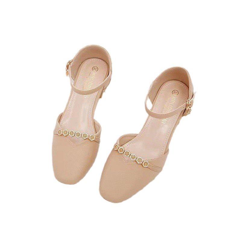 Baotou Sandals Femininity 2025 Spring and Summer New Thick Heel with Versatile Fairy Style High Heels Hollow Single Shoes