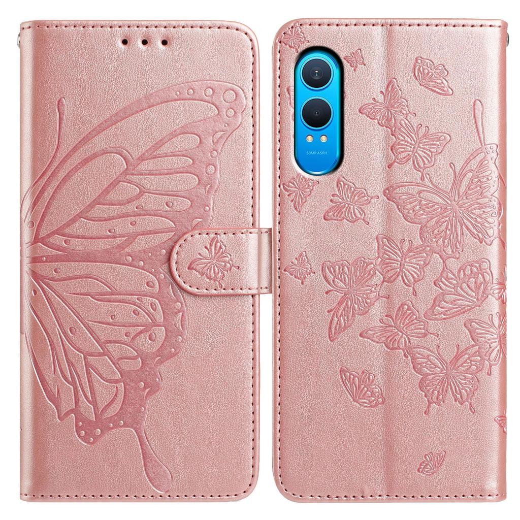 For OnePlus Nord CE4 Lite 5G Case Butterfly Imprinted Wallet Stand PU Leather Flip Phone Cover with Strap