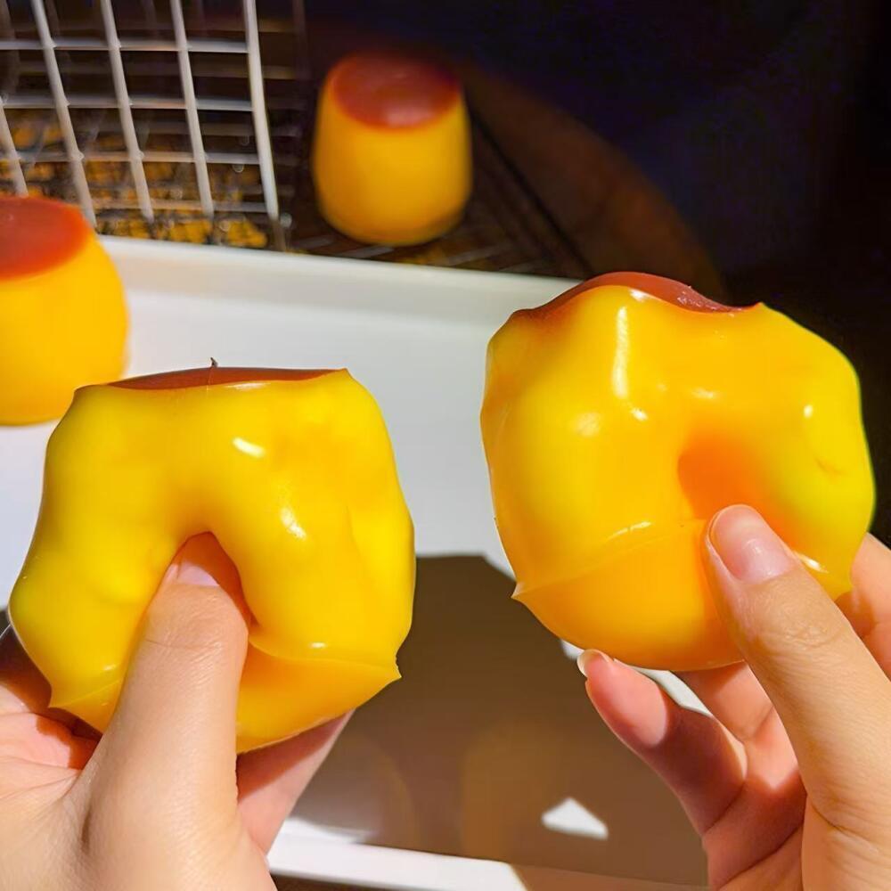 Crunchy Squishy Caramel Pudding Squeeze Toy Handmade Stress Ball Fidget Toys Food-shaped Pudding ASMR Sensory Stress Relief Toys for Adults Gift
