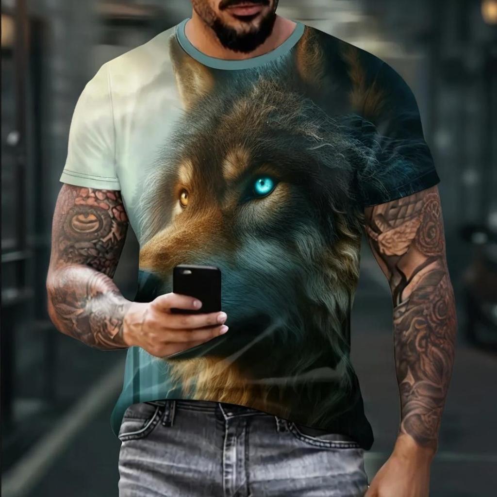 Summer New Men's T-shirt Fashionable Comfortable 3D Animal Printed Loose Versatile Round Neck Large Size Short Sleeve T-shirt