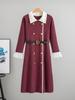 Autumn 2025 Fragrant Style Lapel Flared Sleeve Knitted Midi Dress
