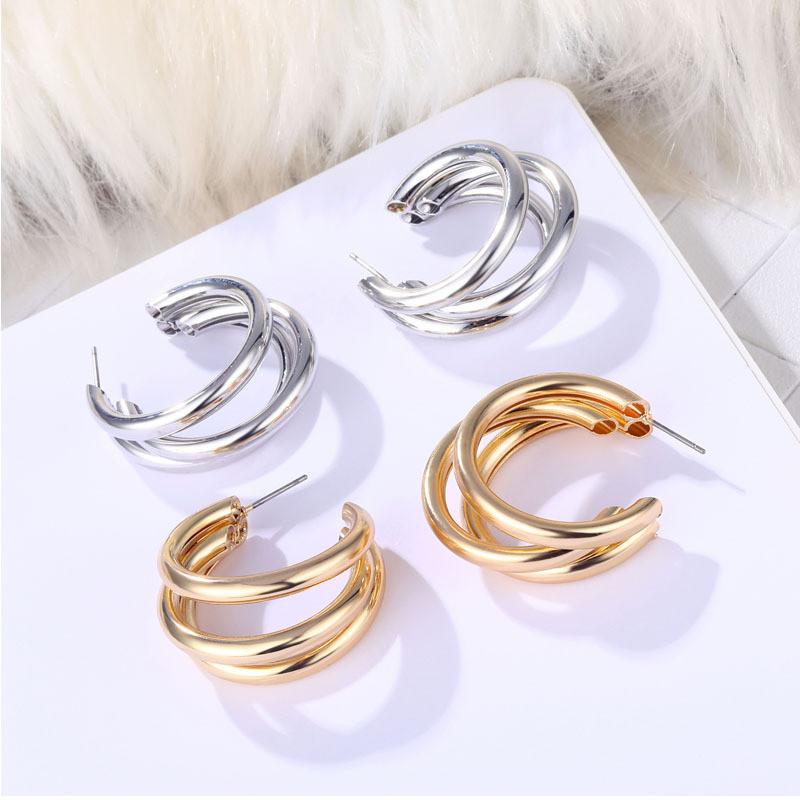 Popular Circle Asymmetrical Earrings For Women Modern Geometric Design Alloy