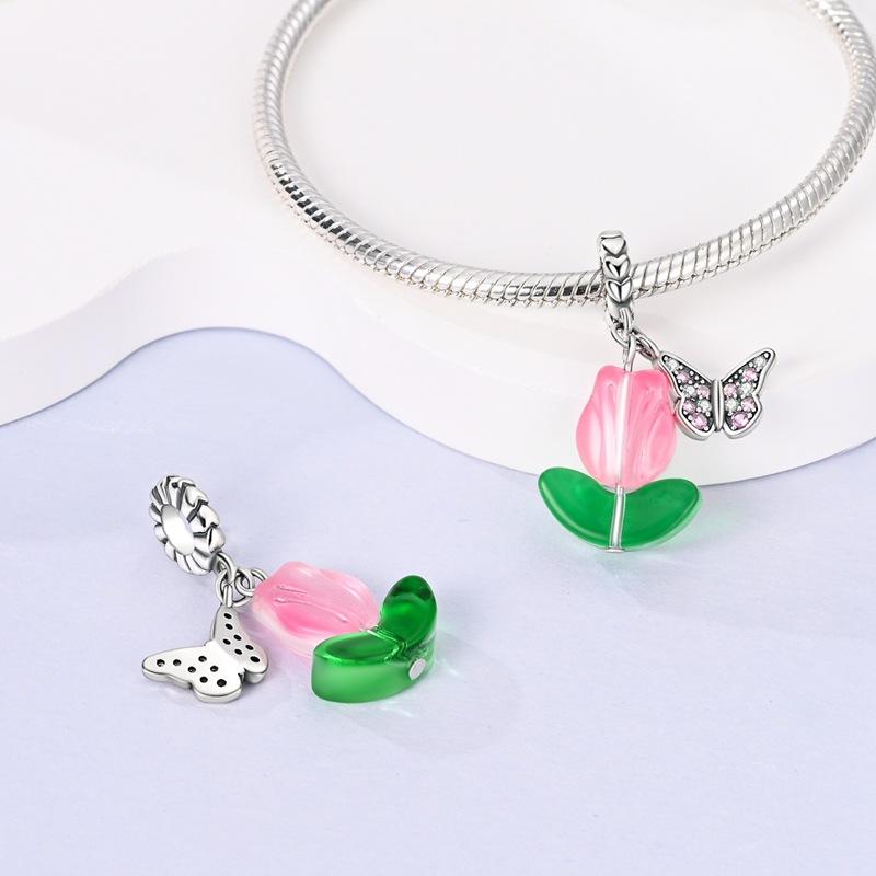 S925 Silver Flower Beaded Pendant Charm Jewelry Accessories for Bracelet Necklace DIY Craft Supplies
