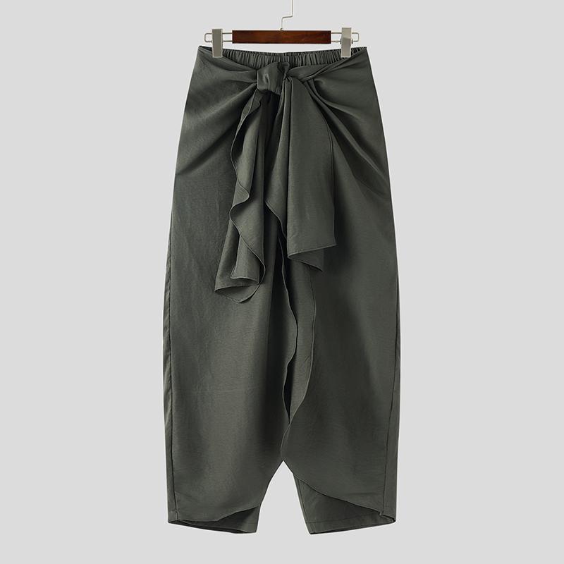 INCERUN Pánské Kroucené Elastický Pás Volánové Vrstvy Ležérní Dlouhé Kalhoty