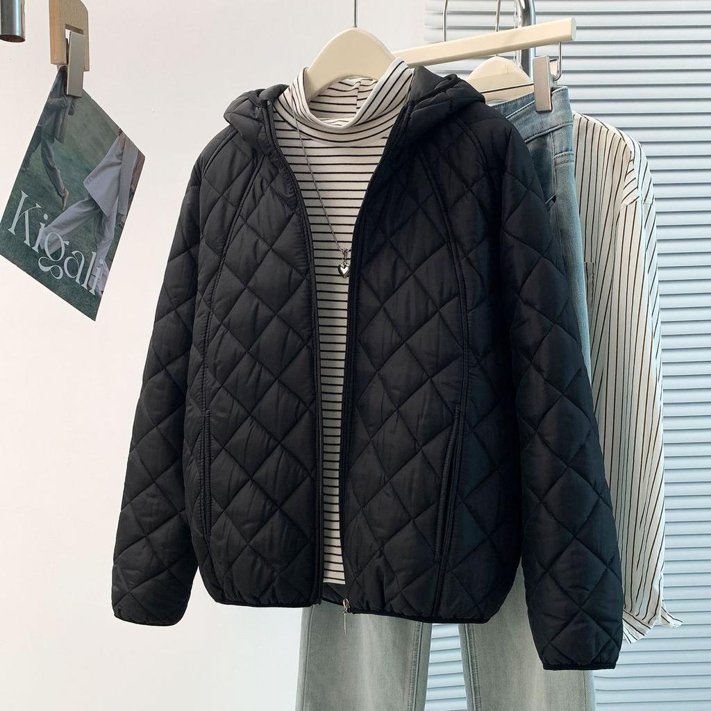 Korean Hooded Quilted Cotton Jacket Women's Short Coat Warm Slim Fit Autumn Winter Diamond Patterned Cotton Padded Outwear
