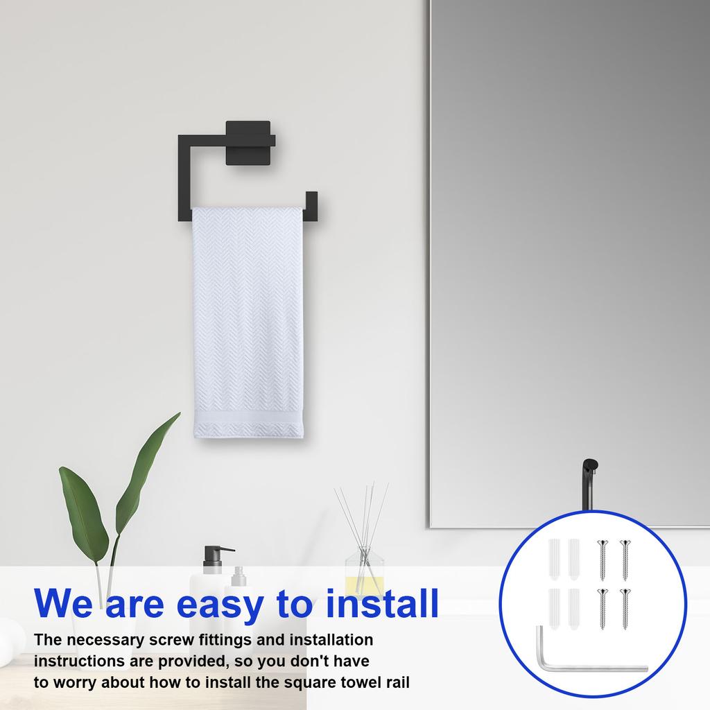 Handtuchhalter aus Edelstahl Mattschwarz Quadratisch Papierrollen- und Handtuchring mit Schraubzubehör für Zuhause Badezimmer Küche