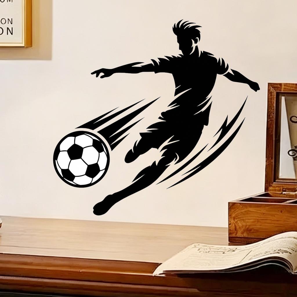Silhouette Soccer Player Wall Decal for Living Room School Sports Event Theme Removable Vinyl Art Sticker Home Decoration