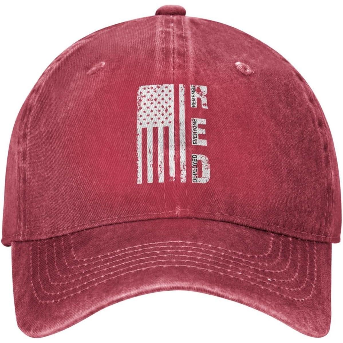 

Remember Everyone Deployed American Flag Distressed Baseball Cap Vintage Washed Dad Hat Adult Can Be Adjusted красный