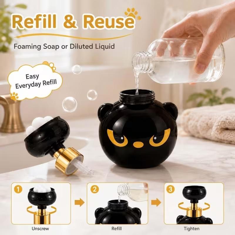 1-10PCS Cat Paw Print Foaming Soap Dispenser Refillable Black Kitten Hand Wash Bottle for Bathroom Countertop Halloween Decor