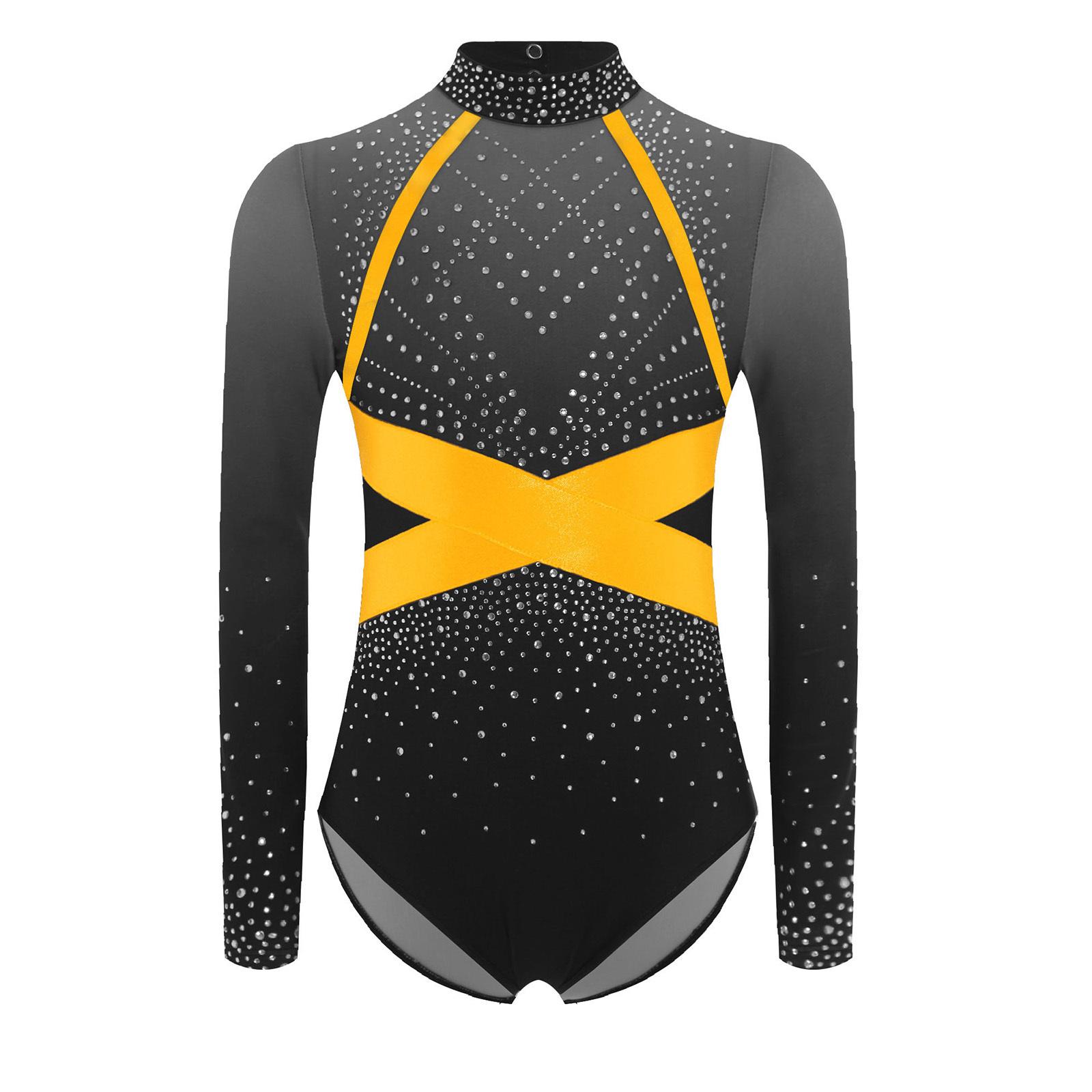 

Дитячий балетний купальник з довгим рукавом, суцільний, з кольоровим блокуванням, прикрашений блискучими стразами, костюм 7-8 Years сірий колір