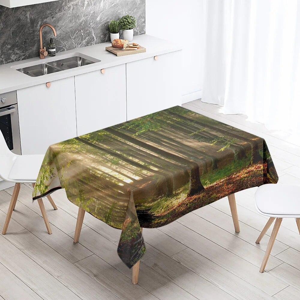 Forest Trees Printed Rectangular Tablecloth Outdoor Camping Stain Resistant Waterproof Kitchen Table Home Decor