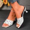 Fashion Women Sandals Ladies Square Heels Elegant Summer Slippers Outside White Black Leather Female Slides Fashion Woman Sandals