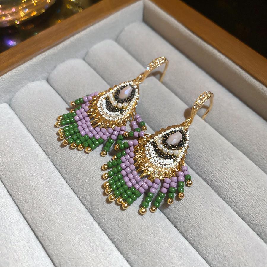 French Court Style Silver Needle Zircon Rectangular Earrings Exquisite Light Luxury High-end Stud Earrings Exaggerated Earrings Women