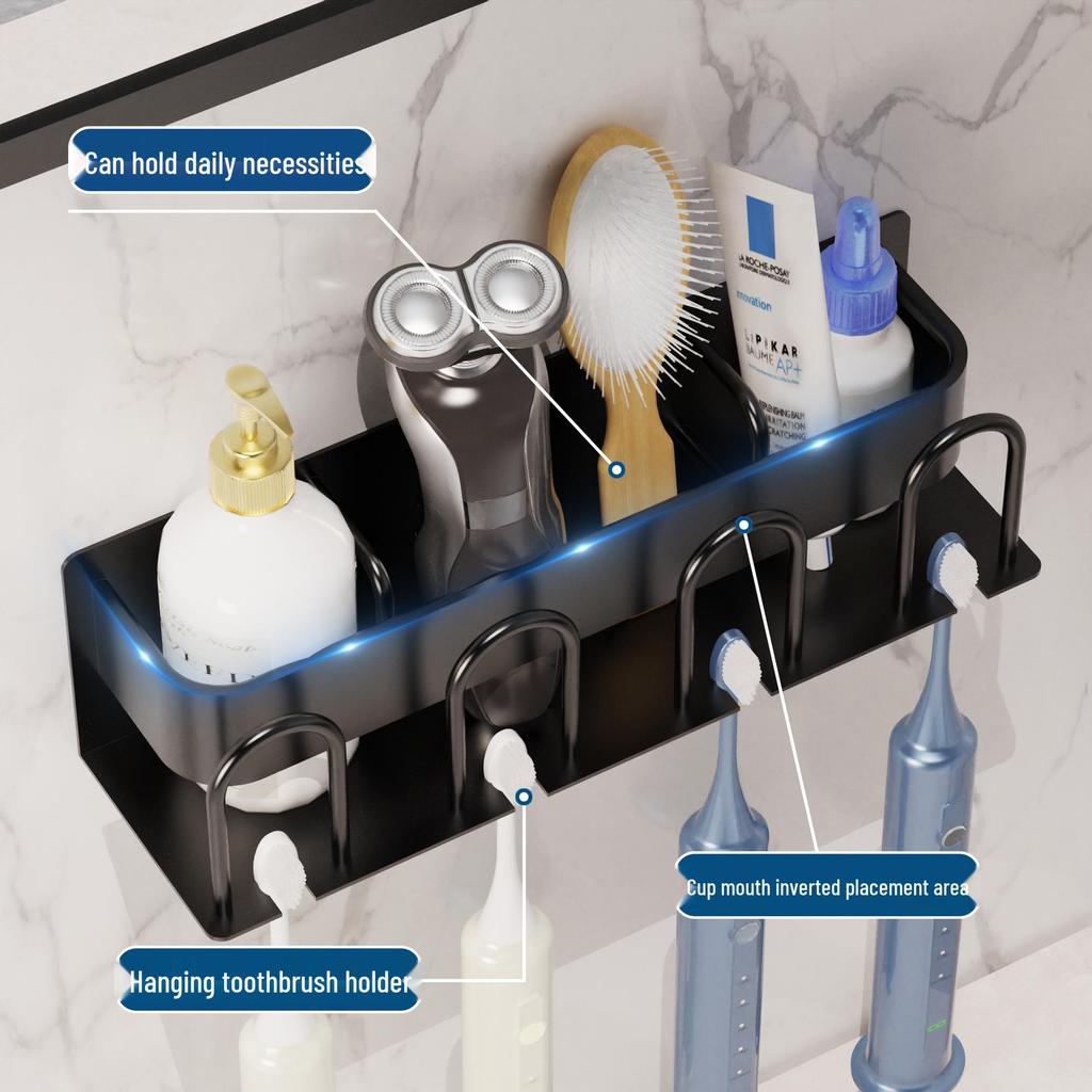 No-Punch Wall-Mounted Toothbrush and Cup Holder for Bathroom
