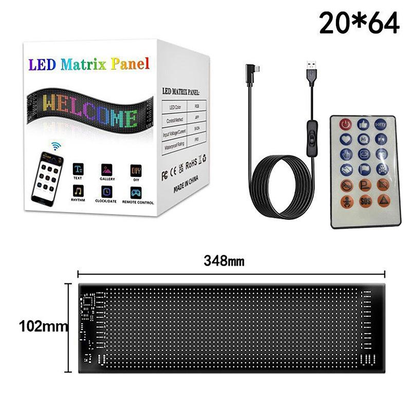 1Pc Flexible LED Pixel Display Screen, Matrix Panel, USB, Graffiti Pattern, Message Display, Bluetooth App, Car, Shop, Sign, 5V
