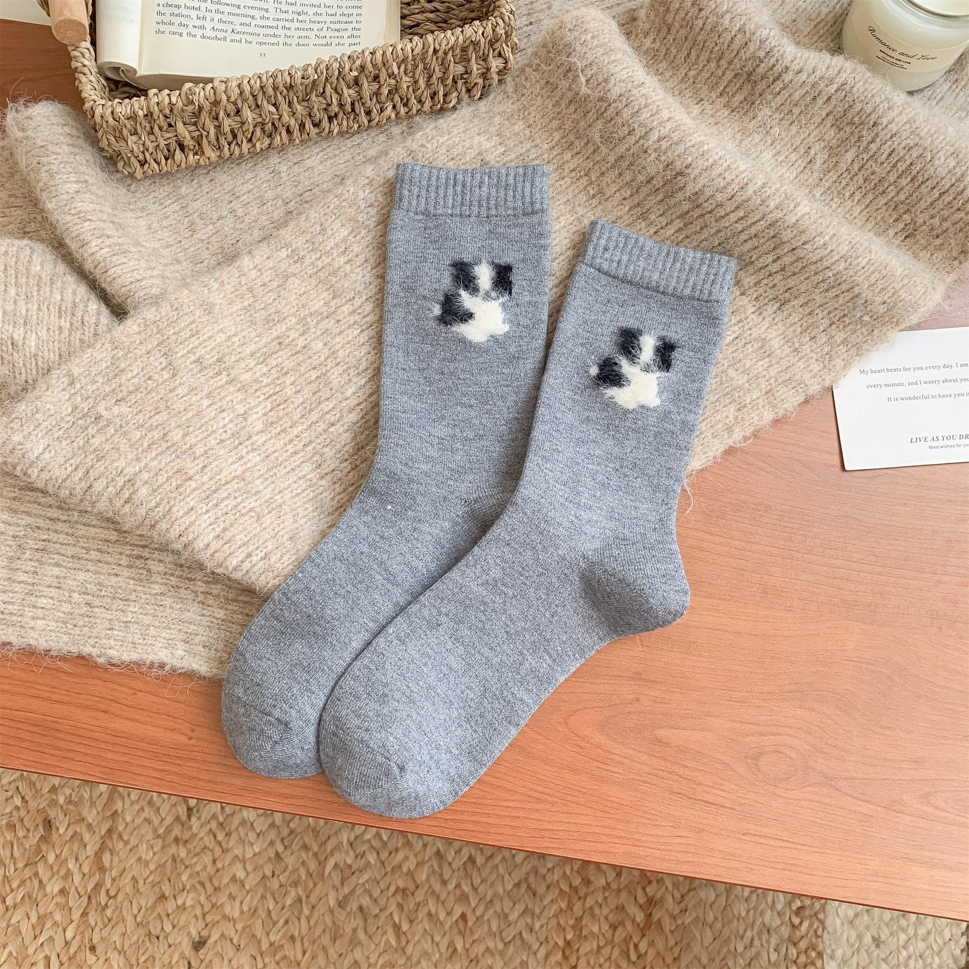 

Cartoon Cashmere Socks New Flocked Cute Puppy Bow West Highland Socks Middle Tube One size fits all