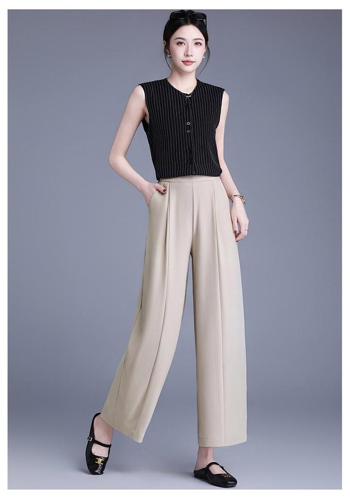 Spring 2026 Elegant Casual High Waist Wide Leg Pants for Middle-Aged and Elderly Women