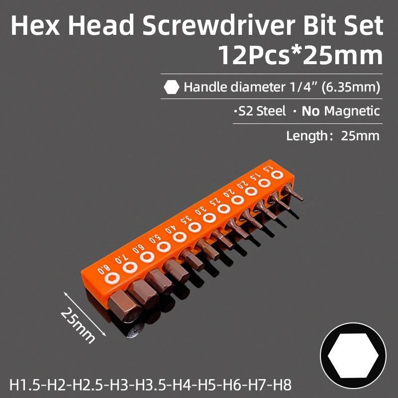 Hex Head Allen Wrench Drill Bit Set 25/60mm Metric Imperial SAE Magnetic Screwdriver Bits Electric Drill Hand Tools Accessories