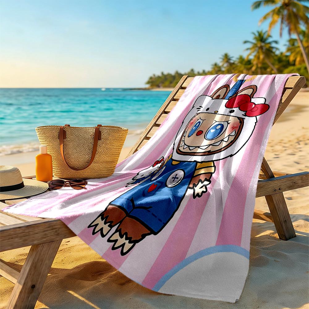 Labubu Beach Towel Quick-Dry Soft Microfiber Comfortable Lightweight Perfect for Traveling Yoga Camping and Swimming
