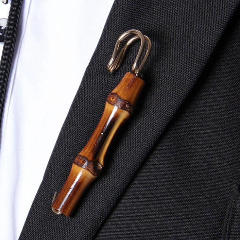 Golden Vintage Natural Bamboo Suit Pin Metal U Shape Buckle Garment Brooch Pin Jewelry Men Women Brooches Suit Chest Flower