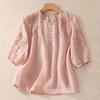 Camicia da Donna Ricamata Floreale Manica a 3/4 a Palloncino Vestibilità Larga Pullover Top Orlo Curvo Casual Estiva Blusa Traspirante Quotidiano