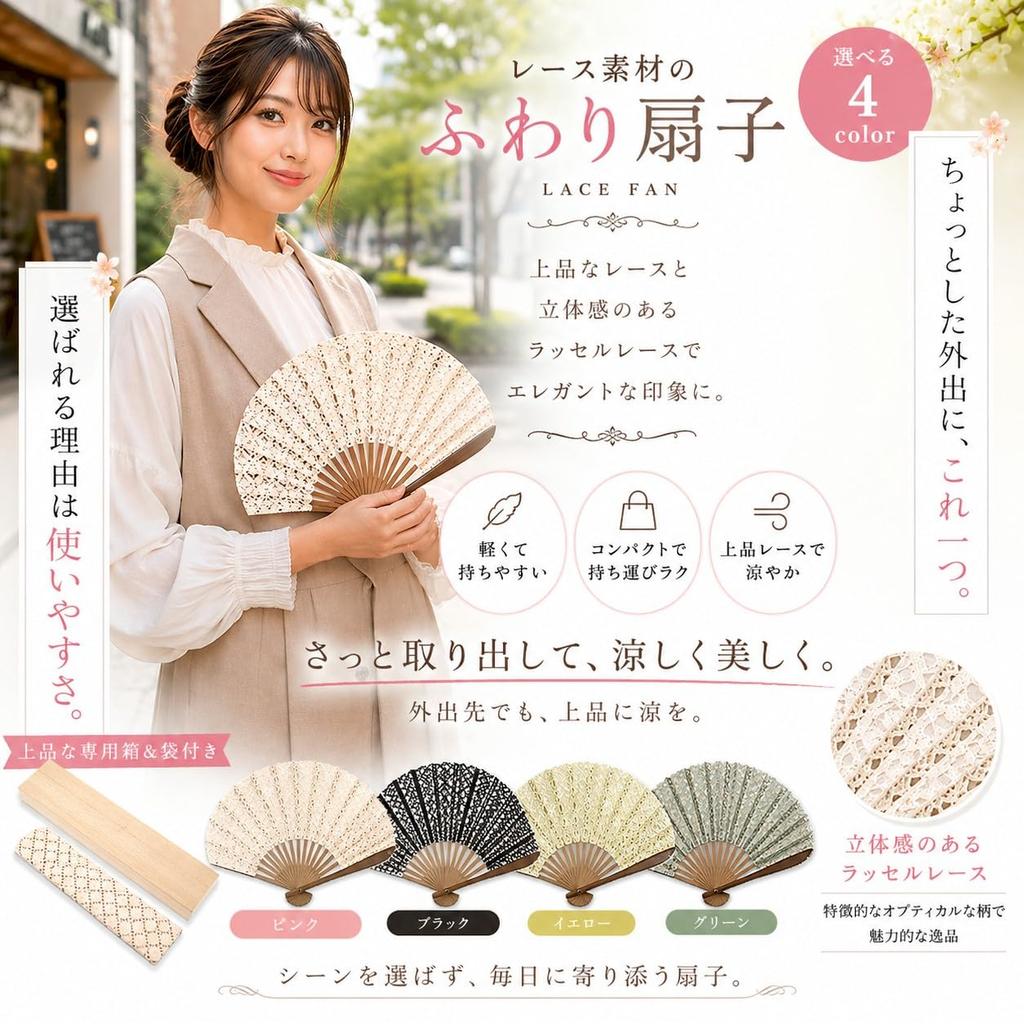 Shoroku Lace Material Soft Folding In Paulownia Wood Box with Fan Day Pink [Nishikawa Shoten] Fan, Pink, Pouch, Mother's Gift, Women's, Ladies,