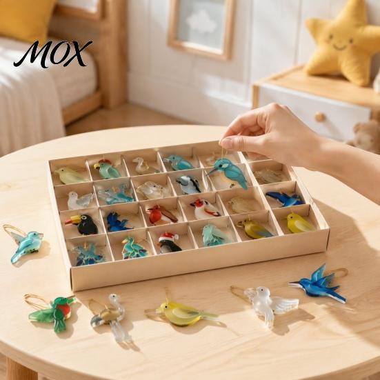 Decorative Bird Charms for Party Favors Sea Glass Advent Calendars 2026, 24 Days Christmas Countdown Calendar with 2026 2D Ornaments Home Tree