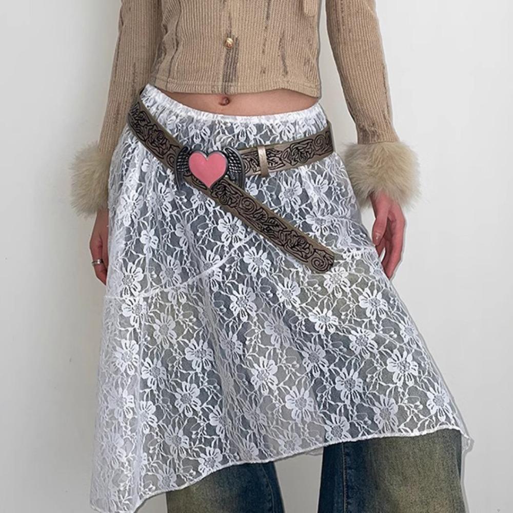 Jeans Decor Cowboy Waistband Vintage Heart PU Hollow Belt Cowgirl Buckle Belt  Dress Decoration