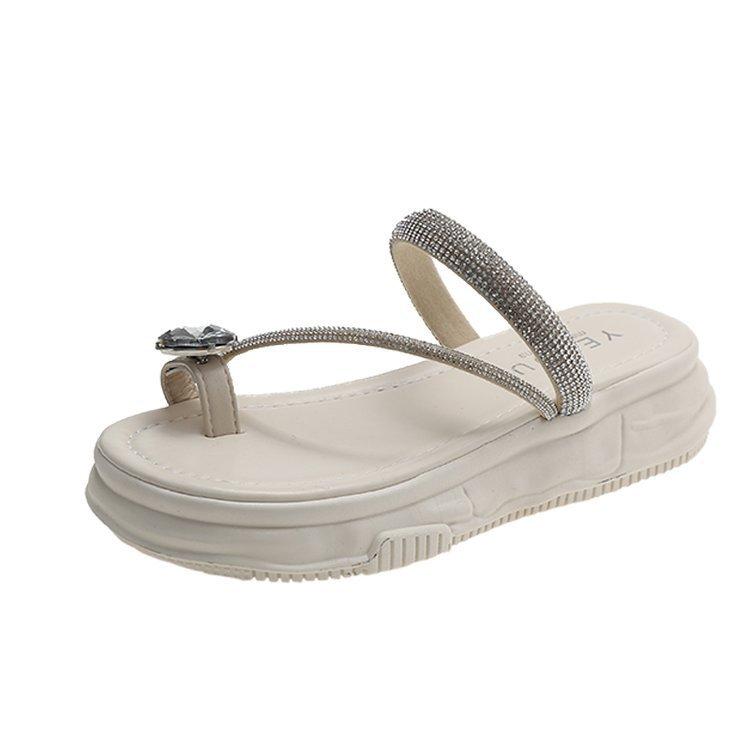 Casual rhinestone beach sandals girl 2025 summer new outer wear fairy wind cool slippers thick-soled women's shoes