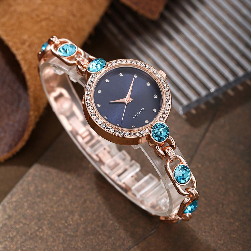 Kstyle Decorative Ladies Alloy Quartz Watch With Gemstone Bracelet For Casual Wear