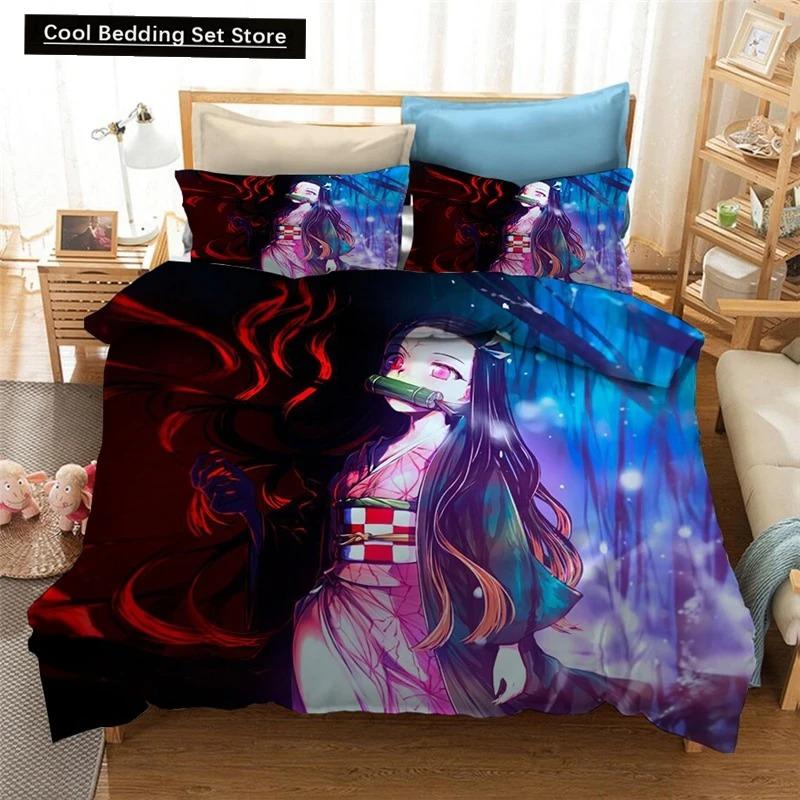 Set Biancheria da Letto Stampato 3D Demon Slayer Giappone Anime Copripiumini Piumone Biancheria da Letto Tessili per la Casa Biancheria da Letto