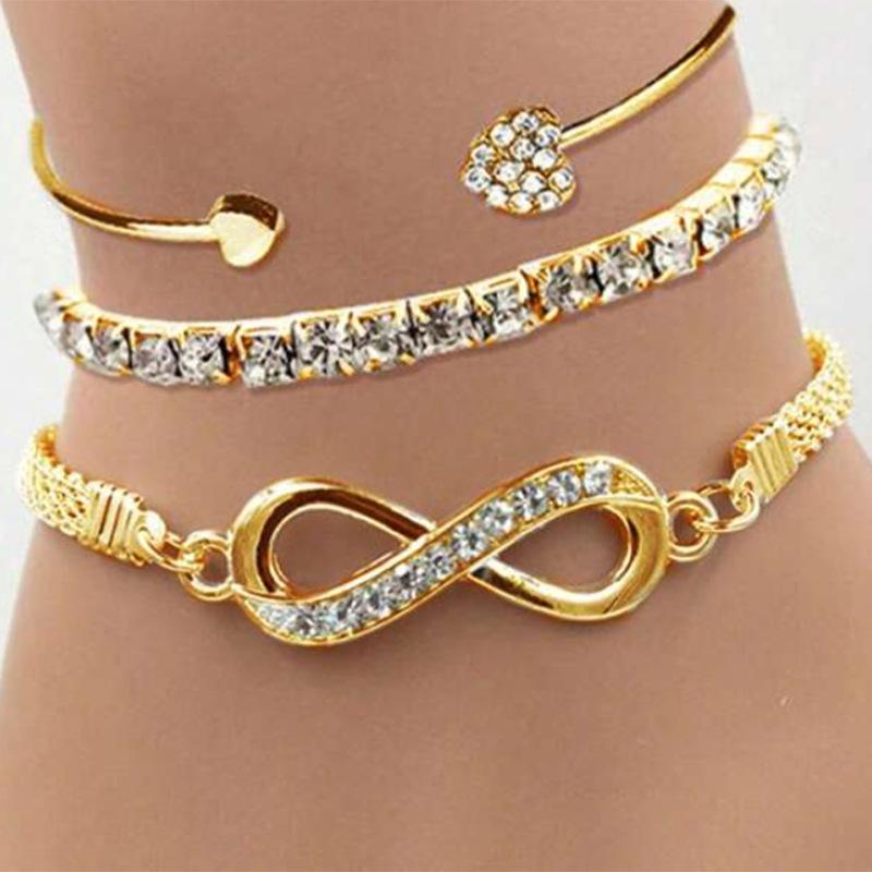 New Women's Love Open Bracelet, Creative Design, Simple Lucky 8-character Bracelet Three-piece Set