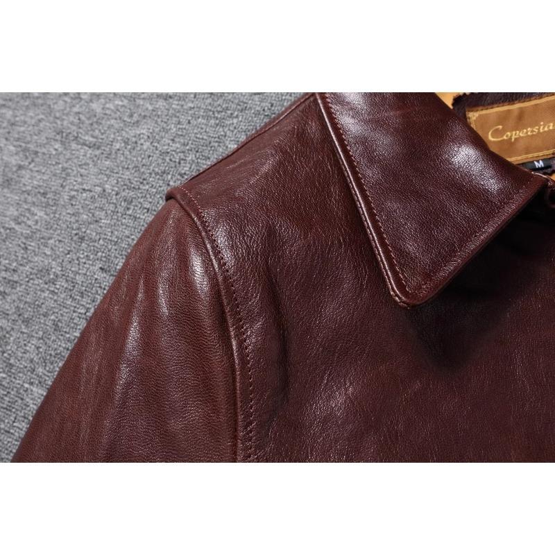 Chinese Size Classical 1930 Style Men Leather Jacket Uncoated Natural Goatskin Leather Soft Slim Spring Autumn