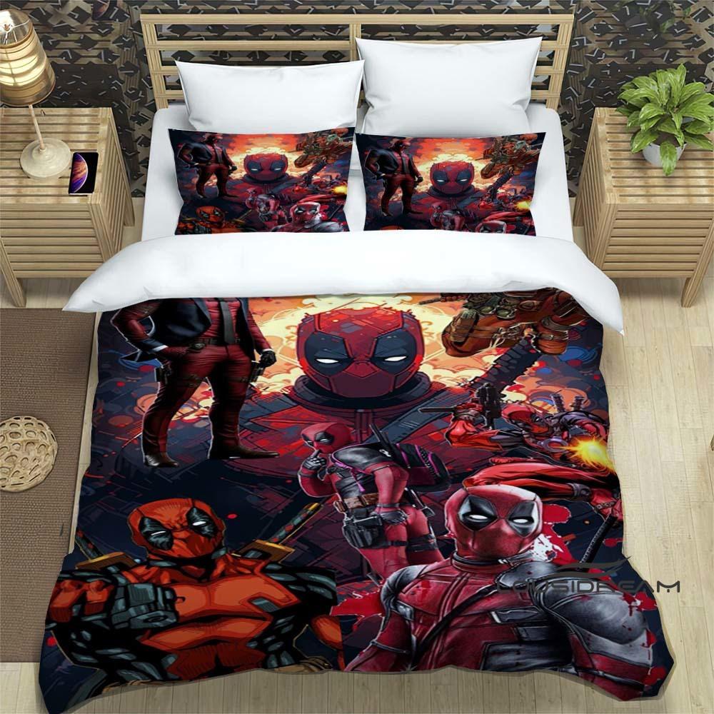 3D printed cartoon Deadpool duvet cover and pillowcase bedding set, suitable for boys and girls' bedroom decoration, children's