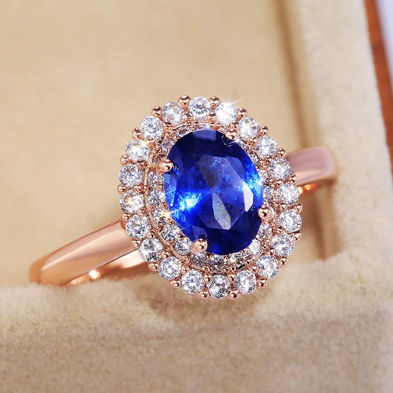 

Huitan Fashion Oval Deep Blue Stone Women Wedding Bridal Rings Rose gold Color Gorgeous Engage Ring Mother’s Gift Noble Zircon 6&ROSE GOLD COLOR
