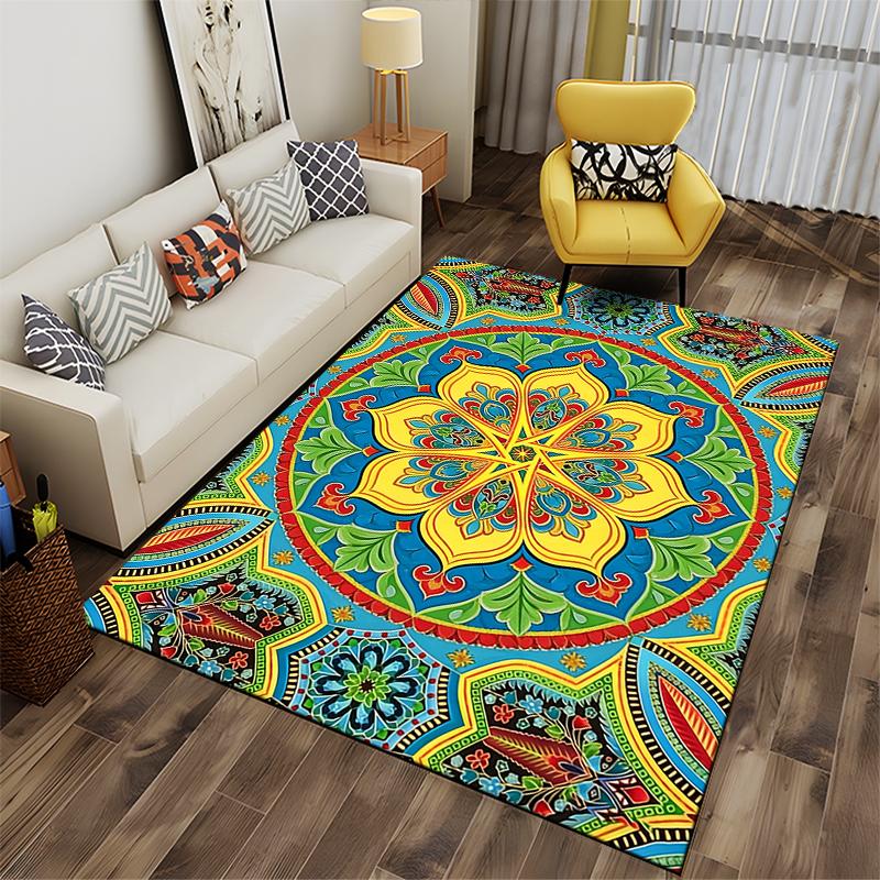 Colorful Mandala Pattern Carpet with Bohemian Style for Living Room Suitable for use as an anti-slip for living room bedroom sofas