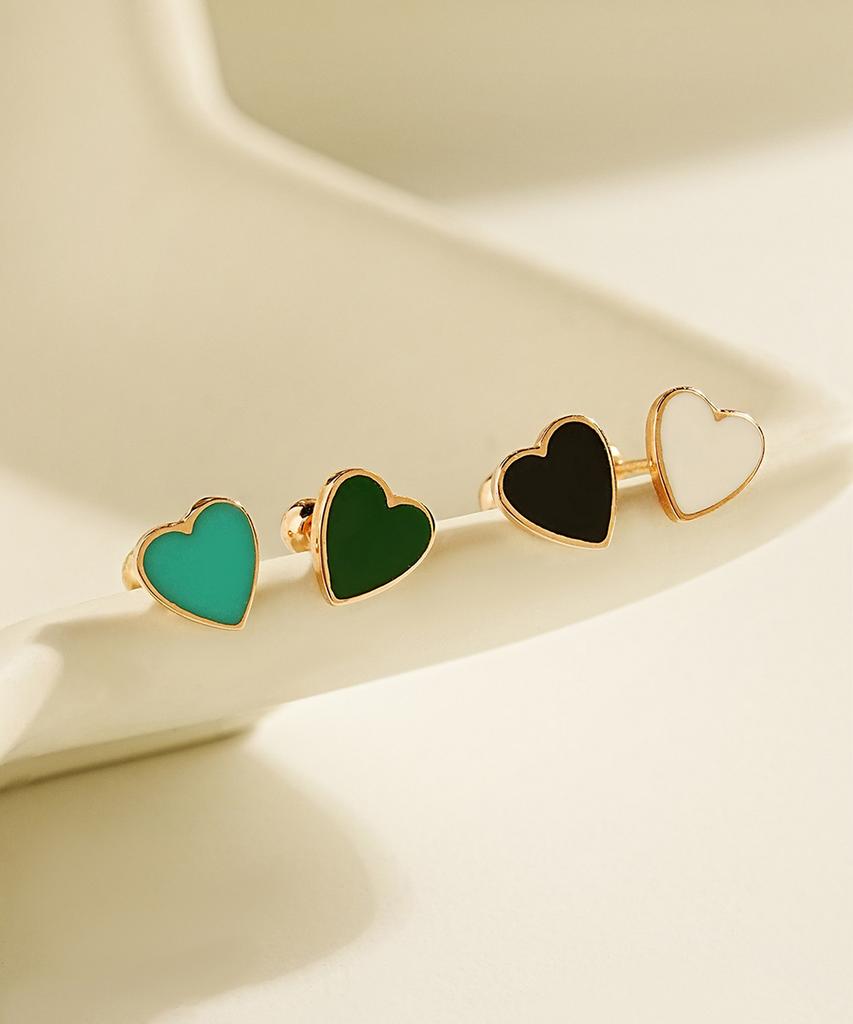Minimal Piercing 14K Enamel Heart Piercing Earrings