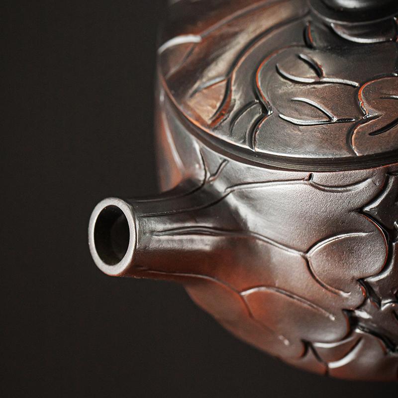 Jianshui Purple Pottery LotusTeapot Hand Painted Antique Relief Teapot Household Teapot Kungfu Tea Set Kettle