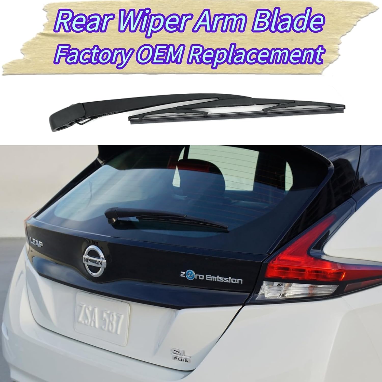

Rear Wiper Blade & Arm Replacement for Nissan LEAF 2018-2025 2024 2023 2022 2021 2020 2019 - OEM Fit for S S Plus SL SL Plus SV SV Plus BATTERY EV