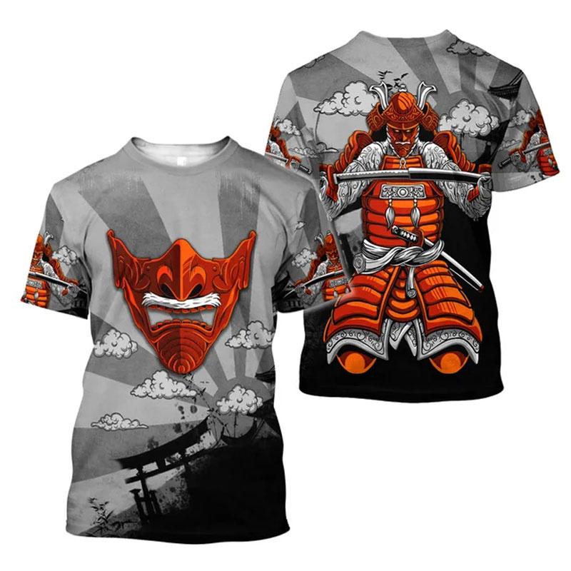 Summer Japanese Samurai 3d Printed T-shirt Men Fashion Casual Personality Tees Street Round Neck Short Sleeve Sports T Shirts