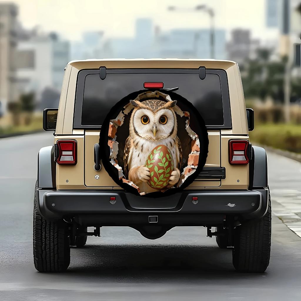 1pc Red Owl Hugging Egg-Shaped Pattern Car Tire Cover, Fashionable Spare Tire Protector, with Elasticity, Easy Installation, Snug Fit, Offering Multip