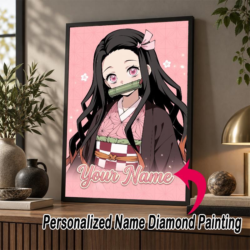Custom Name Nezuko Kamado 5D Diamond Painting Personalized Full Drill Diamond Art Kit Gift