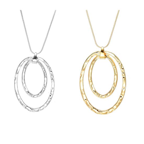 Lady Necklace Exaggerated Double-layered Hoop Penant Sweater Chain Electroplated Snake Bone Chain Lightweight Clothes Accessory for Daily Wear