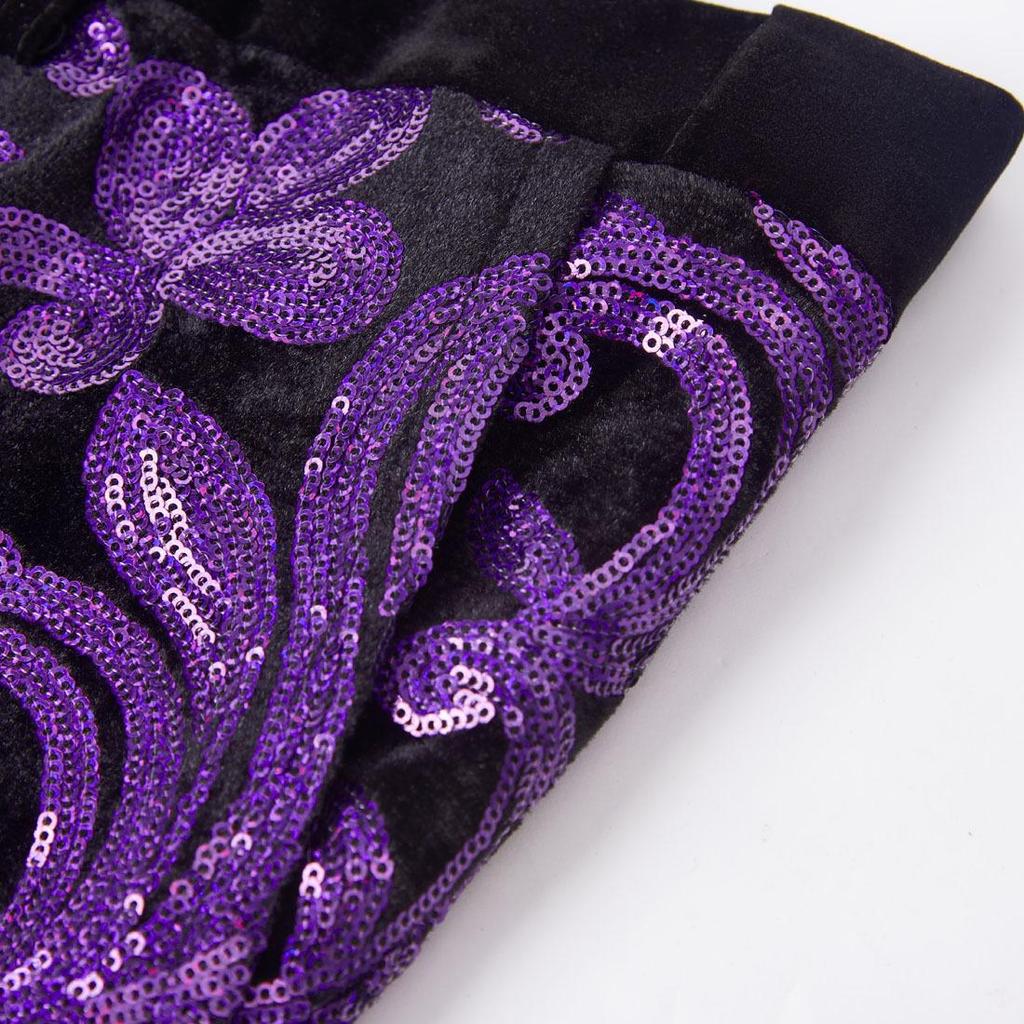 PYJTRL Mens Fashion Shiny Sequin Floral Pattern Pants Expandable Waist Trousers