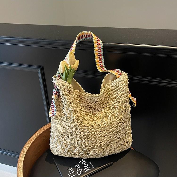 Spring Fashion Ribbon Armpit Woven Bag Women's 2025 New Texture Hollow Design Shoulder Tote Bag