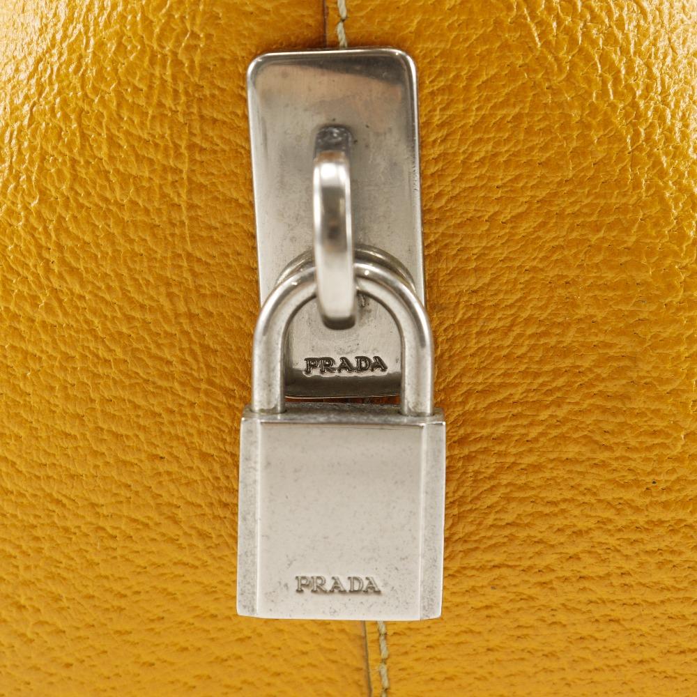 Prada Mini Boston Tote Bag Brown Canvas Women Used